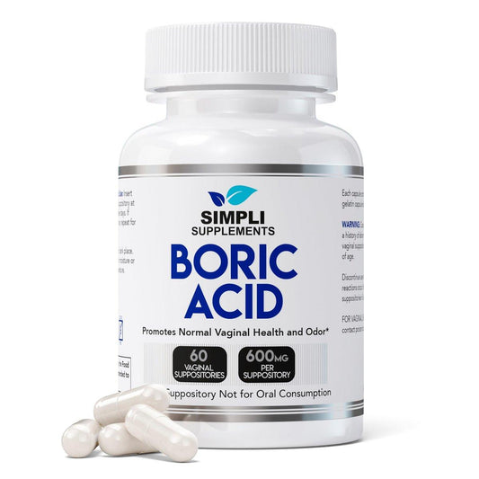 Simpli Supplements Borsäure-Zäpfchen für Frauen 600 mg – 60 Stück | Unterstützt das vaginale pH-Gleichgewicht | Intimpflege | Hilft, Frische zu bewahren und Gerüche zu kontrollieren