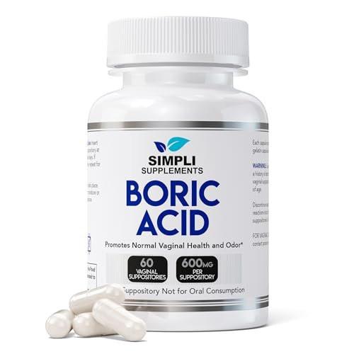 Simpli Supplements Borsäure-Zäpfchen für Frauen 600 mg – 60 Stück | Unterstützt das vaginale pH-Gleichgewicht | Intimpflege | Hilft, Frische zu bewahren und Gerüche zu kontrollieren