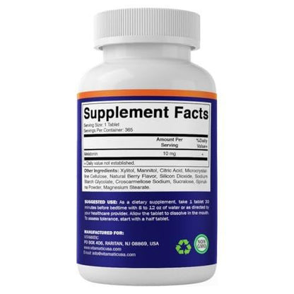 Vitamatic Melatonin 10 mg Fast Dissolve Tabletten – Schnell lösliche Schlafunterstützung für Erwachsene – Vegetarisch, Nicht-GVO & Glutenfrei – Natürlicher Beerengeschmack – 365 Tabletten