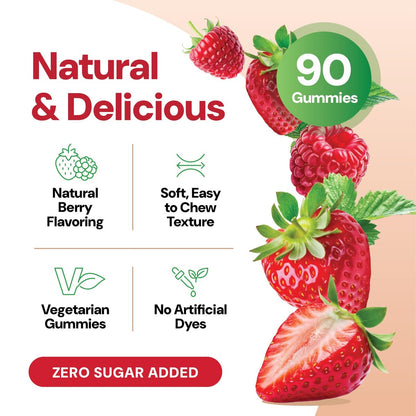 YUM-V'S Präbiotische Faser-Gummis für Erwachsene & Kinder - 5g Verdauungshilfe - Keto-freundliches tägliches Ballaststoffpräparat für Frauen & Männer (90 Stück)