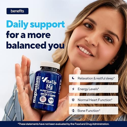 VitaUp Magnesiumglycinat 200mg – Hergestellt in den USA, hoch bioverfügbar, Nicht-GVO-Magnesium für Entspannung, Tiefschlaf, Knochen & Herz – 200mg pro Portion, 120 vegane Kapseln