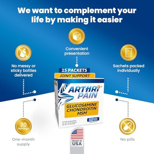 Arthripain – Gelenkunterstützung & Knorpelreparatur – Klinisch getestetes Gelenkgetränk – Glucosamin, Chondroitin, MSM – Zuckerfrei – Hergestellt in den USA – 15 Kapseln