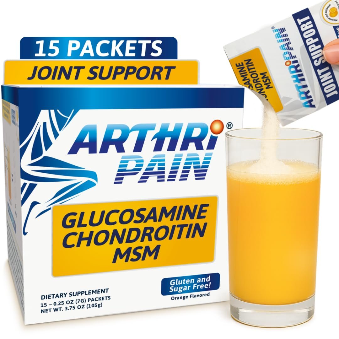 Arthripain – Gelenkunterstützung & Knorpelreparatur – Klinisch getestetes Gelenkgetränk – Glucosamin, Chondroitin, MSM – Zuckerfrei – Hergestellt in den USA – 15 Kapseln