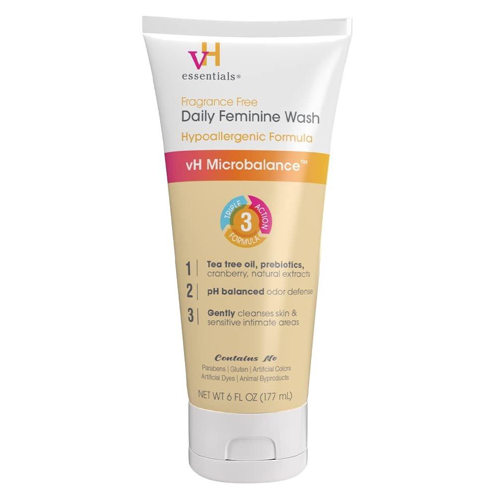 vH Essentials Tägliche Intimwaschlotion - 6 Fl Oz - Duftfrei, Geruchsneutralisierende Körper- & Vaginalwaschung mit Teebaumöl, Präbiotika und Milchsäure für pH-Gleichgewicht, Geruchsschutz und Vaginalgesundheit