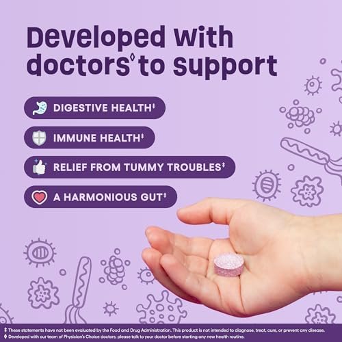 Physician's CHOICE Probiotika für Kinder - 7 verschiedene Stämme, organische Präbiotika, Vitamine & Mineralien - klinisch untersuchter L. Rhamnosus GG - Unterstützung für Immunsystem & Verdauung - Ohne Zucker oder künstliche Farbstoffe