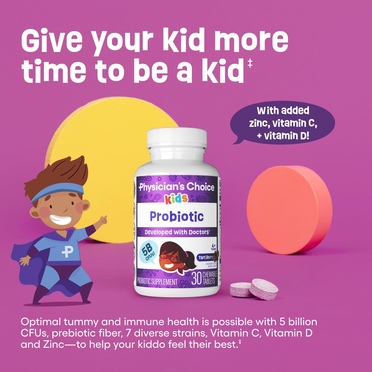 Physician's CHOICE Probiotika für Kinder - 7 verschiedene Stämme, organische Präbiotika, Vitamine & Mineralien - klinisch untersuchter L. Rhamnosus GG - Unterstützung für Immunsystem & Verdauung - Ohne Zucker oder künstliche Farbstoffe