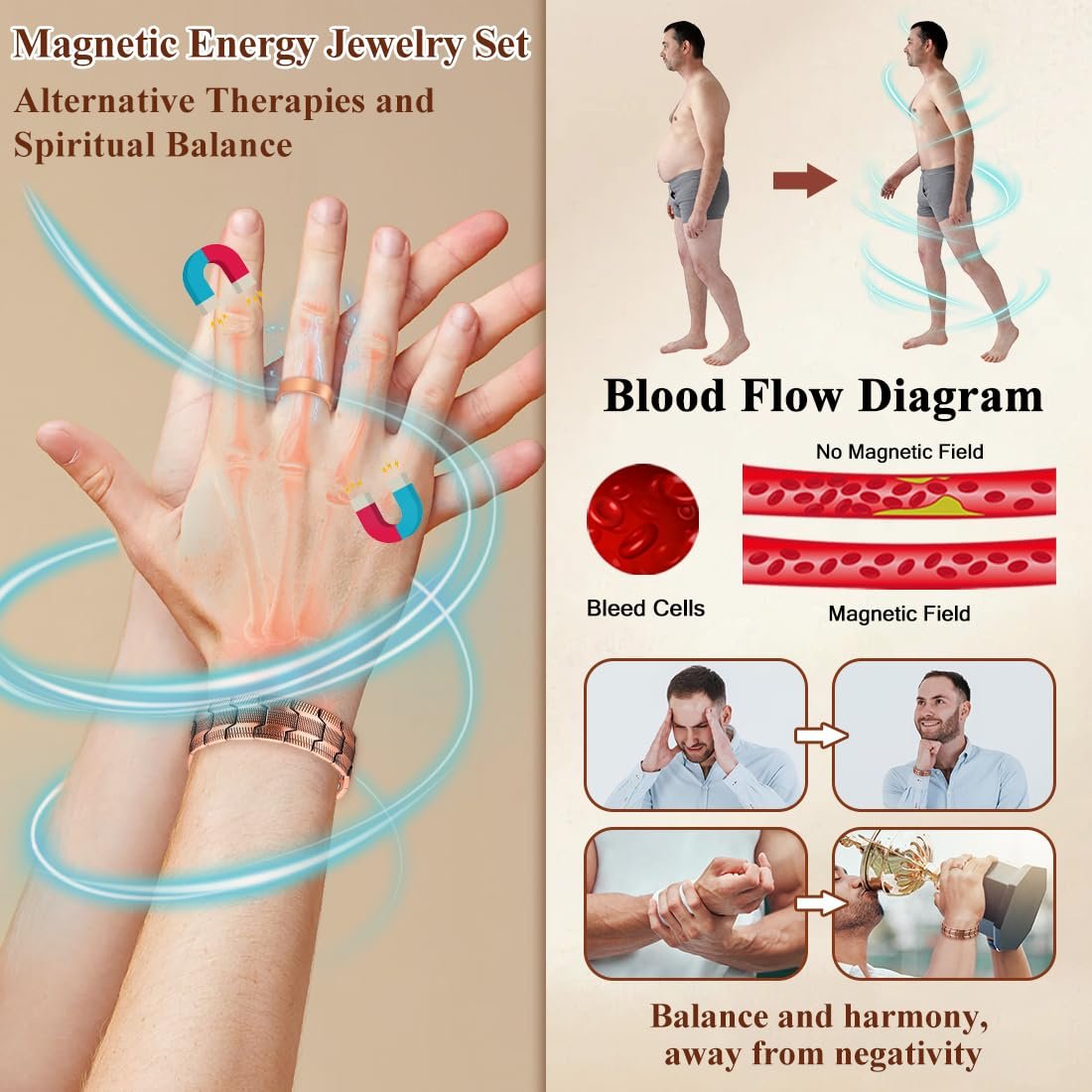 Cigmag 3X Kupferarmband für Herren – Triple Ultra-Stärke Magnete, reines Kupfer magnetisches Armband & Ring-Set mit verstellbarem Werkzeug