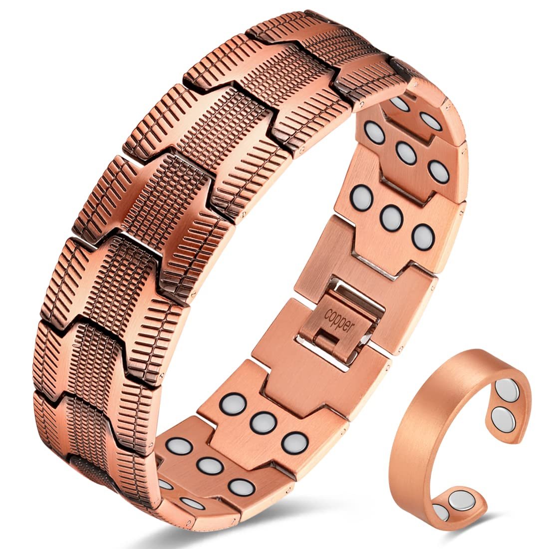 Cigmag 3X Kupferarmband für Herren – Triple Ultra-Stärke Magnete, reines Kupfer magnetisches Armband & Ring-Set mit verstellbarem Werkzeug