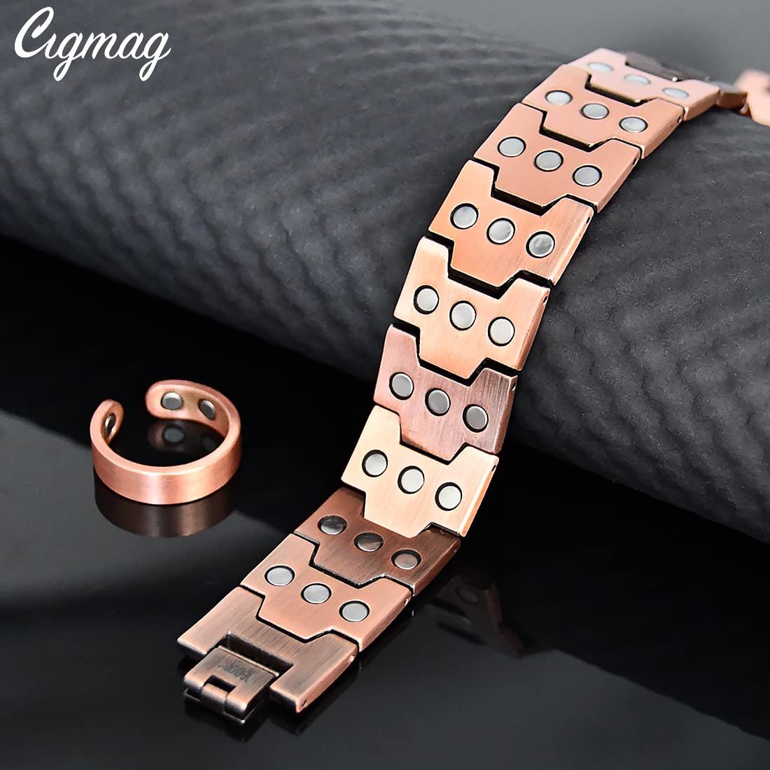 Cigmag 3X Kupferarmband für Herren – Triple Ultra-Stärke Magnete, reines Kupfer magnetisches Armband & Ring-Set mit verstellbarem Werkzeug