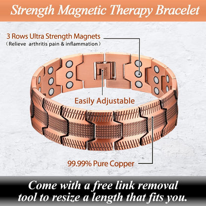 Cigmag 3X Kupferarmband für Herren – Triple Ultra-Stärke Magnete, reines Kupfer magnetisches Armband & Ring-Set mit verstellbarem Werkzeug