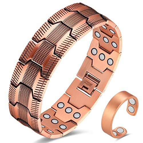 Cigmag 3X Kupferarmband für Herren – Triple Ultra-Stärke Magnete, reines Kupfer magnetisches Armband & Ring-Set mit verstellbarem Werkzeug