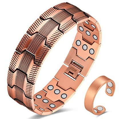 Cigmag 3X Kupferarmband für Herren – Triple Ultra-Stärke Magnete, reines Kupfer magnetisches Armband & Ring-Set mit verstellbarem Werkzeug