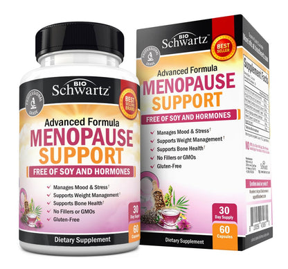 BioSchwartz Kräuter-Menopause-Unterstützung für Frauen – Fördert gesunde Stimmung und Balance mit Mariendistel, Mönchspfeffer, Traubensilberkerze, Rotklee, Kurkuma, Ingwer – 60 vegane Kapseln