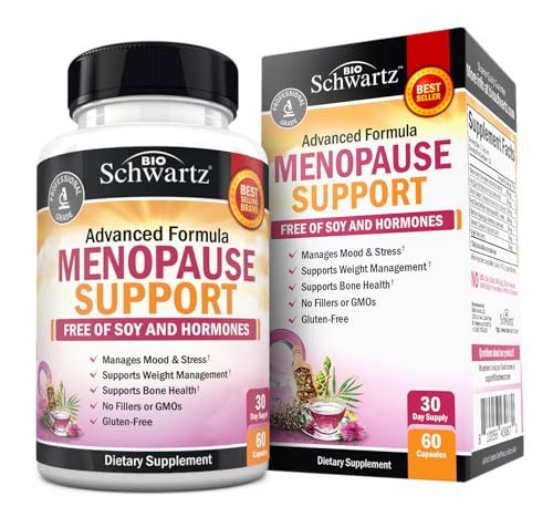 BioSchwartz Kräuter-Menopause-Unterstützung für Frauen – Fördert gesunde Stimmung und Balance mit Mariendistel, Mönchspfeffer, Traubensilberkerze, Rotklee, Kurkuma, Ingwer – 60 vegane Kapseln
