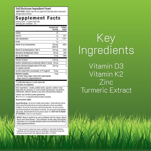 Irwin Naturals Hochdosiertes Mega D3 & K2 + Curcuma-Extrakt — 60 flüssige Weichkapseln