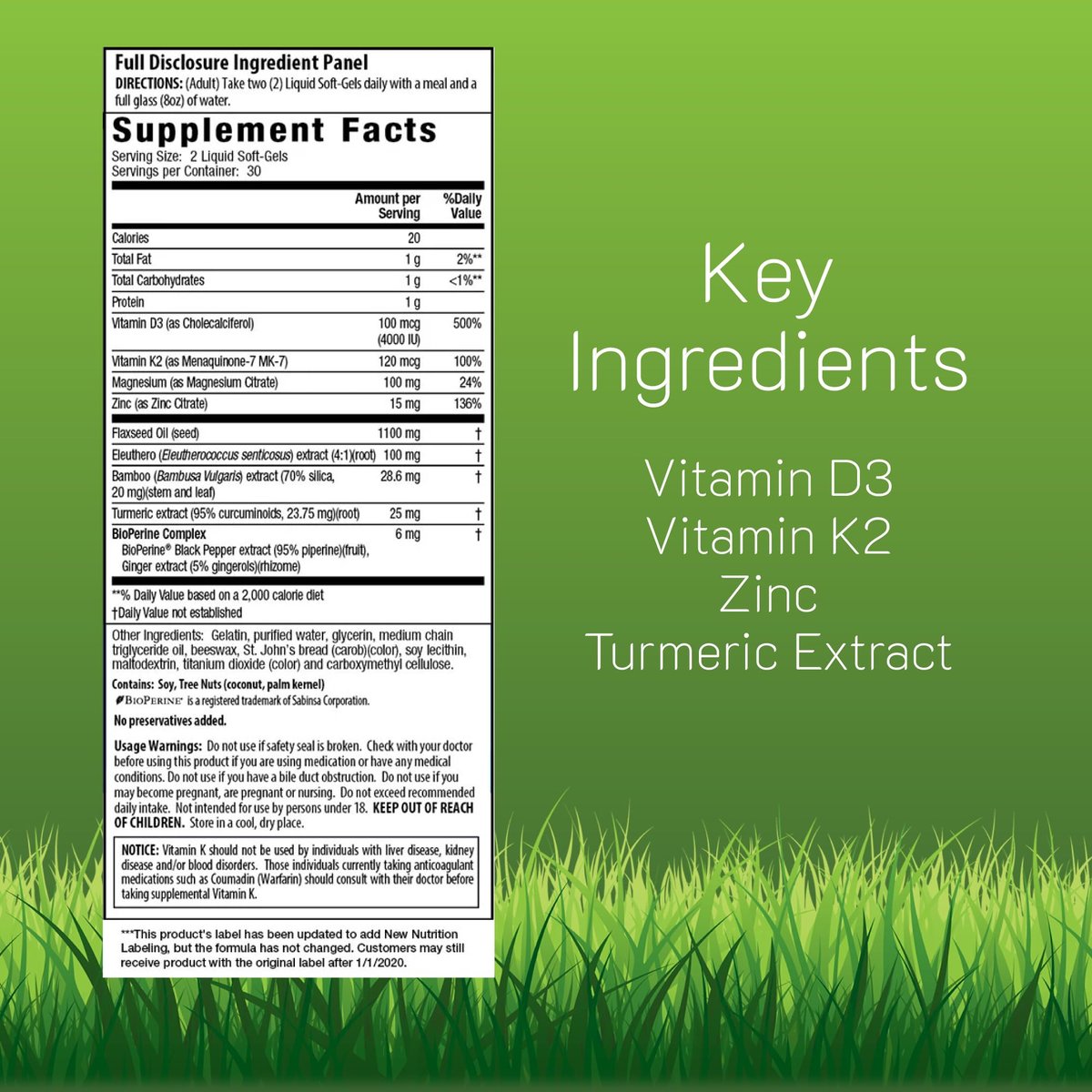 Irwin Naturals Hochdosiertes Mega D3 & K2 + Curcuma-Extrakt — 60 flüssige Weichkapseln