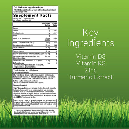 Irwin Naturals Hochdosiertes Mega D3 & K2 + Curcuma-Extrakt — 60 flüssige Weichkapseln