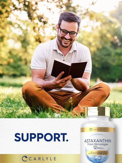 Carlyle Astaxanthin 12mg | 120 Softgels | Nahrungsergänzungsmittel aus Mikroalgen | mit Kokosöl | Non-GMO & Glutenfrei