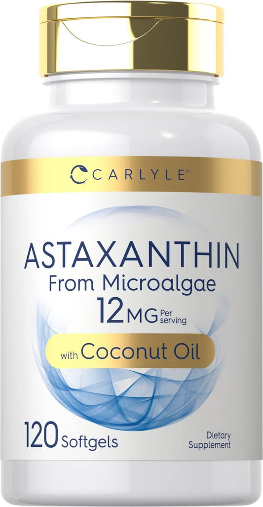 Carlyle Astaxanthin 12mg | 120 Softgels | Nahrungsergänzungsmittel aus Mikroalgen | mit Kokosöl | Non-GMO & Glutenfrei