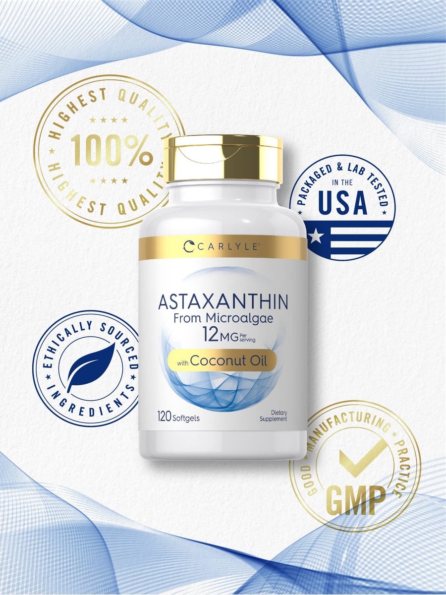 Carlyle Astaxanthin 12mg | 120 Softgels | Nahrungsergänzungsmittel aus Mikroalgen | mit Kokosöl | Non-GMO & Glutenfrei