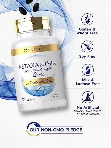 Carlyle Astaxanthin 12mg | 120 Softgels | Nahrungsergänzungsmittel aus Mikroalgen | mit Kokosöl | Non-GMO & Glutenfrei