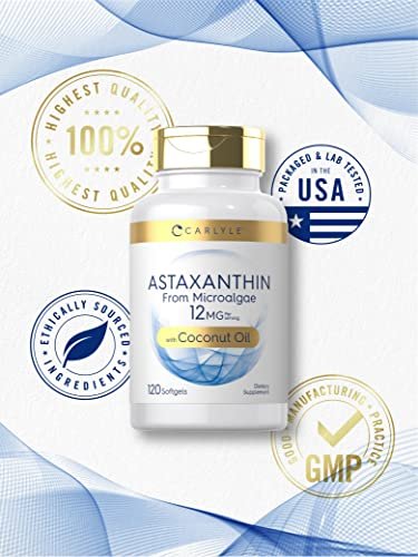 Carlyle Astaxanthin 12mg | 120 Softgels | Nahrungsergänzungsmittel aus Mikroalgen | mit Kokosöl | Non-GMO & Glutenfrei