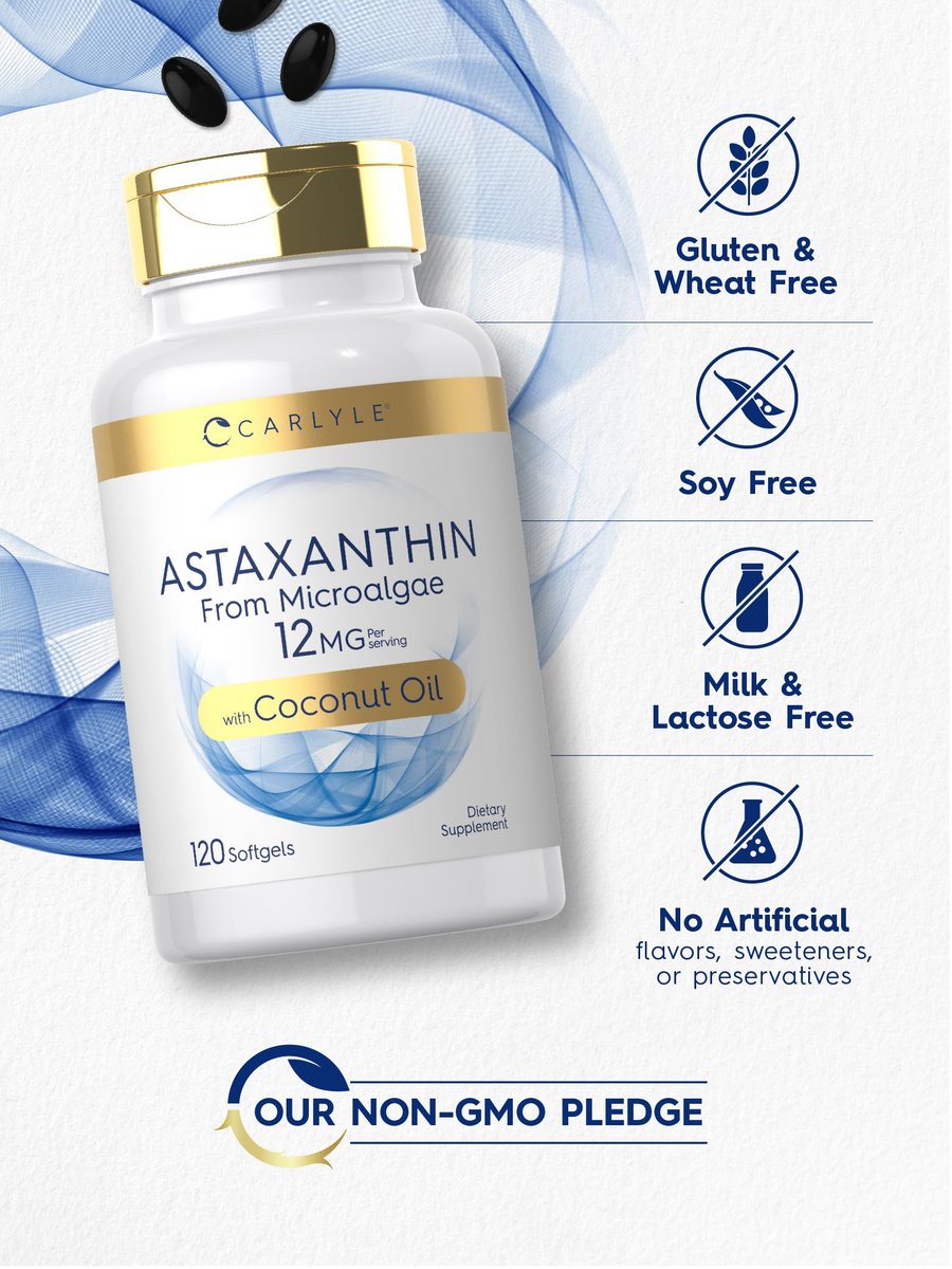 Carlyle Astaxanthin 12mg | 120 Softgels | Nahrungsergänzungsmittel aus Mikroalgen | mit Kokosöl | Non-GMO & Glutenfrei