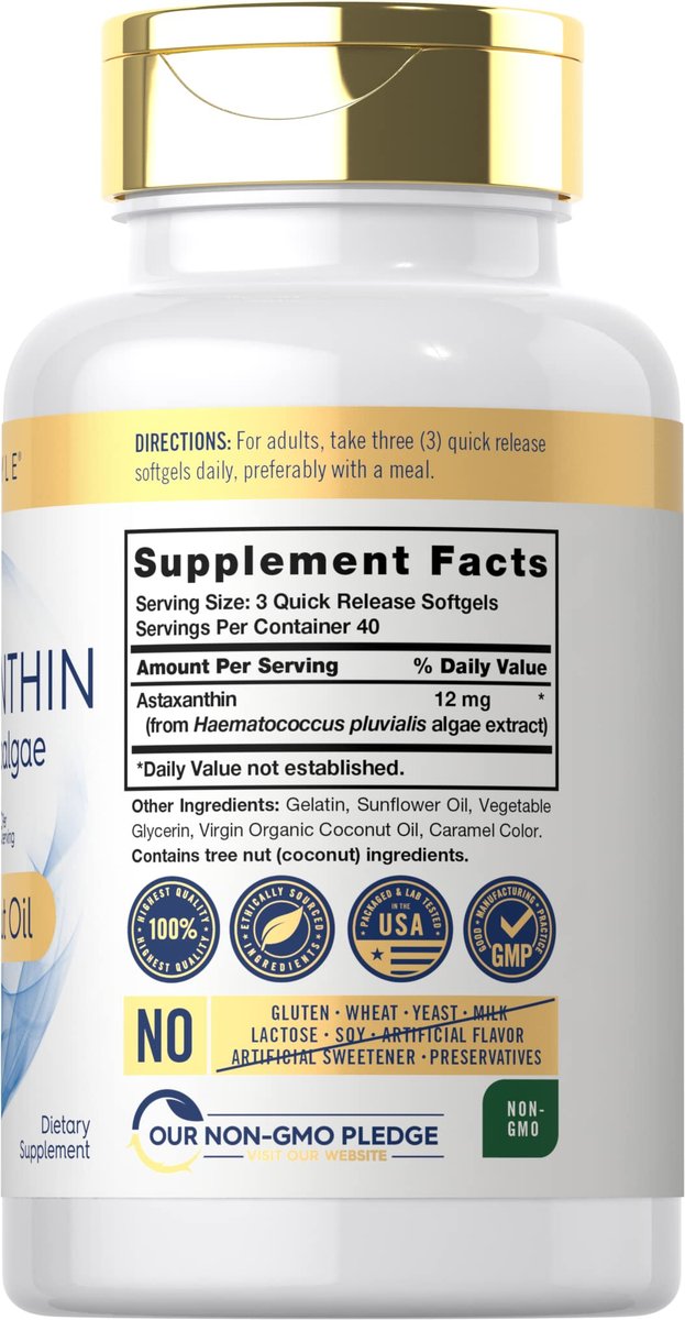 Carlyle Astaxanthin 12mg | 120 Softgels | Nahrungsergänzungsmittel aus Mikroalgen | mit Kokosöl | Non-GMO & Glutenfrei