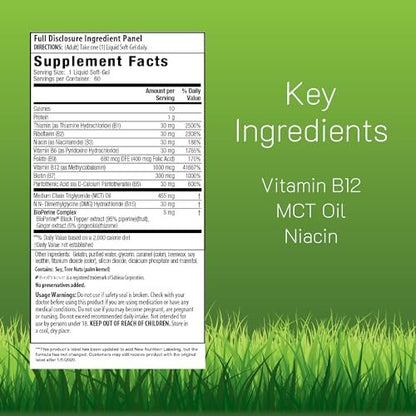 Irwin Naturals Mega B-Komplex – 60 flüssige Softgels – Vitamin-B-Komplex mit Vitamin B12, Folsäure B9, Biotin B7, B1, B2, B3, B5, B6 und MCTs für schnelle Energie