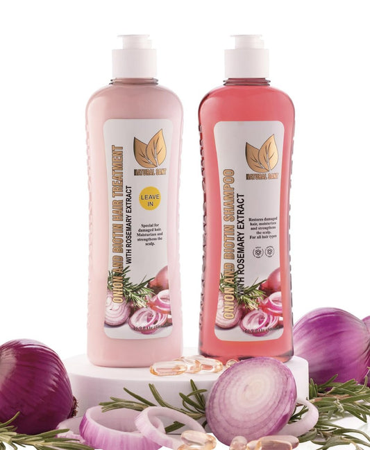 NATURAL SANT – Zwiebel, Biotin und Rosmarin Shampoo & Treatment Set für stärkeres, dickeres und längeres Haar – Sanfter Glanz, gegen Haarausfall und Ausdünnung, Wachstumsshampoo, parabenfrei, silikonfrei