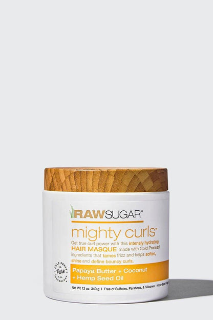 RAW SUGAR Mighty Curls Hair Masque | Papaya Butter + Kokosnuss + Hanfsamenöl | 12 oz