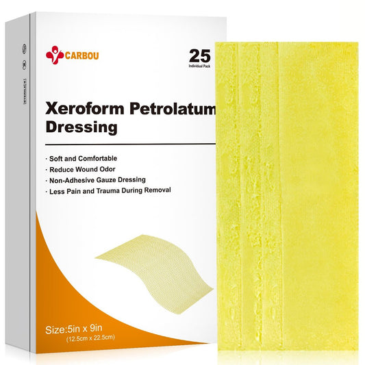 CARBOU Medical Xeroform Petrolatum Dressing 5" x 9" (25 Stück) – Nicht haftende Gaze-Pads für Wundversorgung, Verbrennungen, Schürfwunden, Hauttransplantate & chirurgische Einschnitte