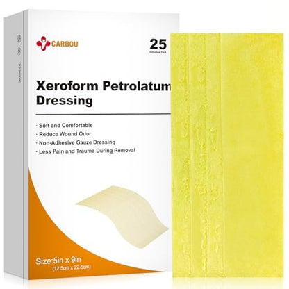 CARBOU Medical Xeroform Petrolatum Dressing 5" x 9" (25 Stück) – Nicht haftende Gaze-Pads für Wundversorgung, Verbrennungen, Schürfwunden, Hauttransplantate & chirurgische Einschnitte