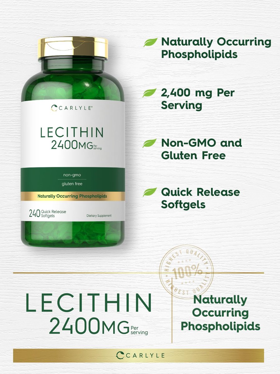 Carlyle Lecithin Nahrungsergänzungsmittel | 2400 mg | 240 Weichkapseln | mit natürlich vorkommendem Phospholipid | Non-GMO, Glutenfrei