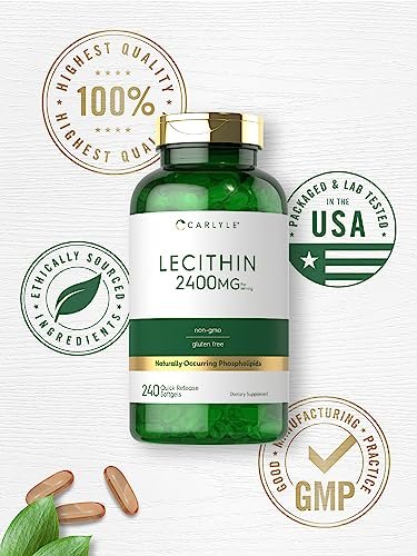 Carlyle Lecithin Nahrungsergänzungsmittel | 2400 mg | 240 Weichkapseln | mit natürlich vorkommendem Phospholipid | Non-GMO, Glutenfrei