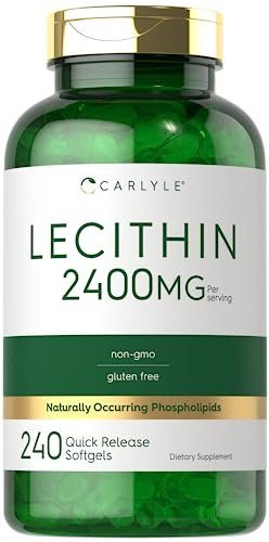 Carlyle Lecithin Nahrungsergänzungsmittel | 2400 mg | 240 Weichkapseln | mit natürlich vorkommendem Phospholipid | Non-GMO, Glutenfrei