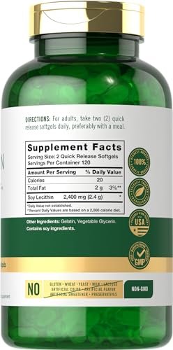 Carlyle Lecithin Nahrungsergänzungsmittel | 2400 mg | 240 Weichkapseln | mit natürlich vorkommendem Phospholipid | Non-GMO, Glutenfrei