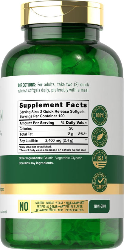Carlyle Lecithin Nahrungsergänzungsmittel | 2400 mg | 240 Weichkapseln | mit natürlich vorkommendem Phospholipid | Non-GMO, Glutenfrei