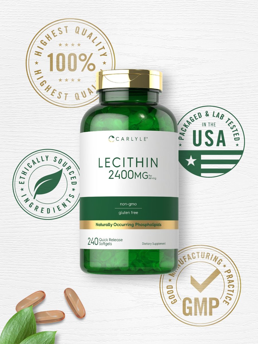 Carlyle Lecithin Nahrungsergänzungsmittel | 2400 mg | 240 Weichkapseln | mit natürlich vorkommendem Phospholipid | Non-GMO, Glutenfrei