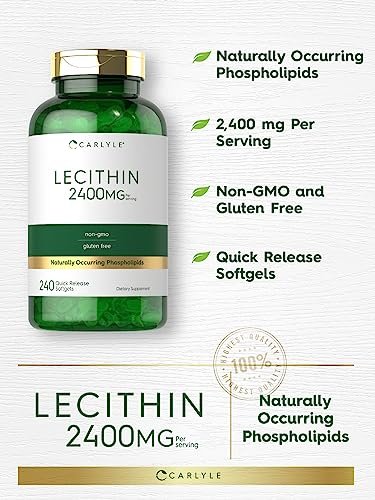 Carlyle Lecithin Nahrungsergänzungsmittel | 2400 mg | 240 Weichkapseln | mit natürlich vorkommendem Phospholipid | Non-GMO, Glutenfrei