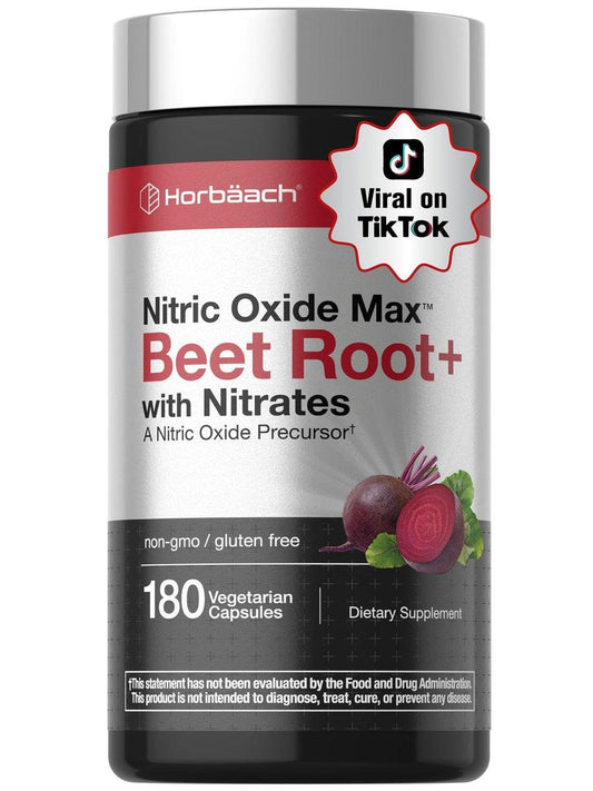 Horbäach Rote Bete Nitric Oxide Kapseln | 180 Kapseln | mit Nitraten und Vorstufen | für Männer und Frauen | Vegetarisch, Nicht-GVO, Glutenfrei