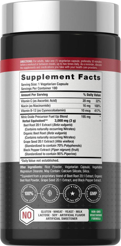 Horbäach Rote Bete Nitric Oxide Kapseln | 180 Kapseln | mit Nitraten und Vorstufen | für Männer und Frauen | Vegetarisch, Nicht-GVO, Glutenfrei