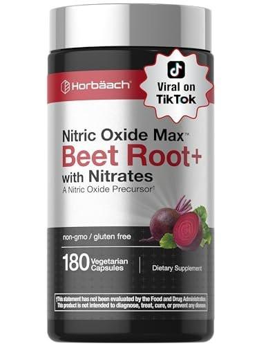 Horbäach Rote Bete Nitric Oxide Kapseln | 180 Kapseln | mit Nitraten und Vorstufen | für Männer und Frauen | Vegetarisch, Nicht-GVO, Glutenfrei