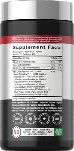 Horbäach Rote Bete Nitric Oxide Kapseln | 180 Kapseln | mit Nitraten und Vorstufen | für Männer und Frauen | Vegetarisch, Nicht-GVO, Glutenfrei
