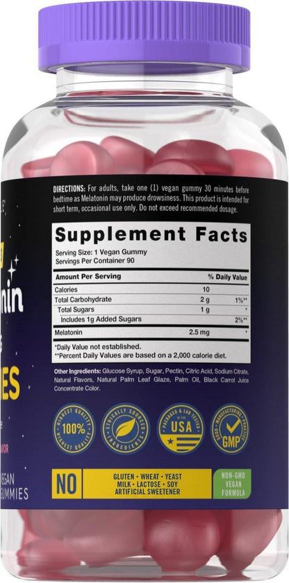 Carlyle Melatonin 2,5 mg Gummis | 90 Stück | Beerengeschmack | Vegan, Nicht-GVO, Glutenfrei