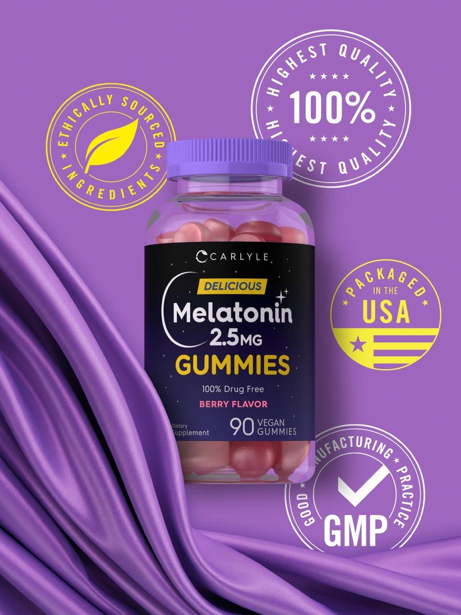 Carlyle Melatonin 2,5 mg Gummis | 90 Stück | Beerengeschmack | Vegan, Nicht-GVO, Glutenfrei