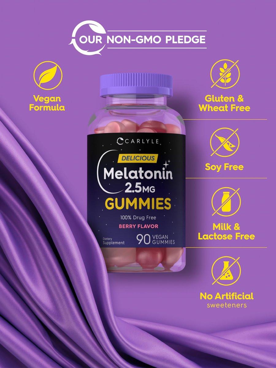 Carlyle Melatonin 2,5 mg Gummis | 90 Stück | Beerengeschmack | Vegan, Nicht-GVO, Glutenfrei