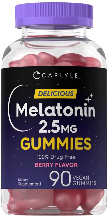 Carlyle Melatonin 2,5 mg Gummis | 90 Stück | Beerengeschmack | Vegan, Nicht-GVO, Glutenfrei