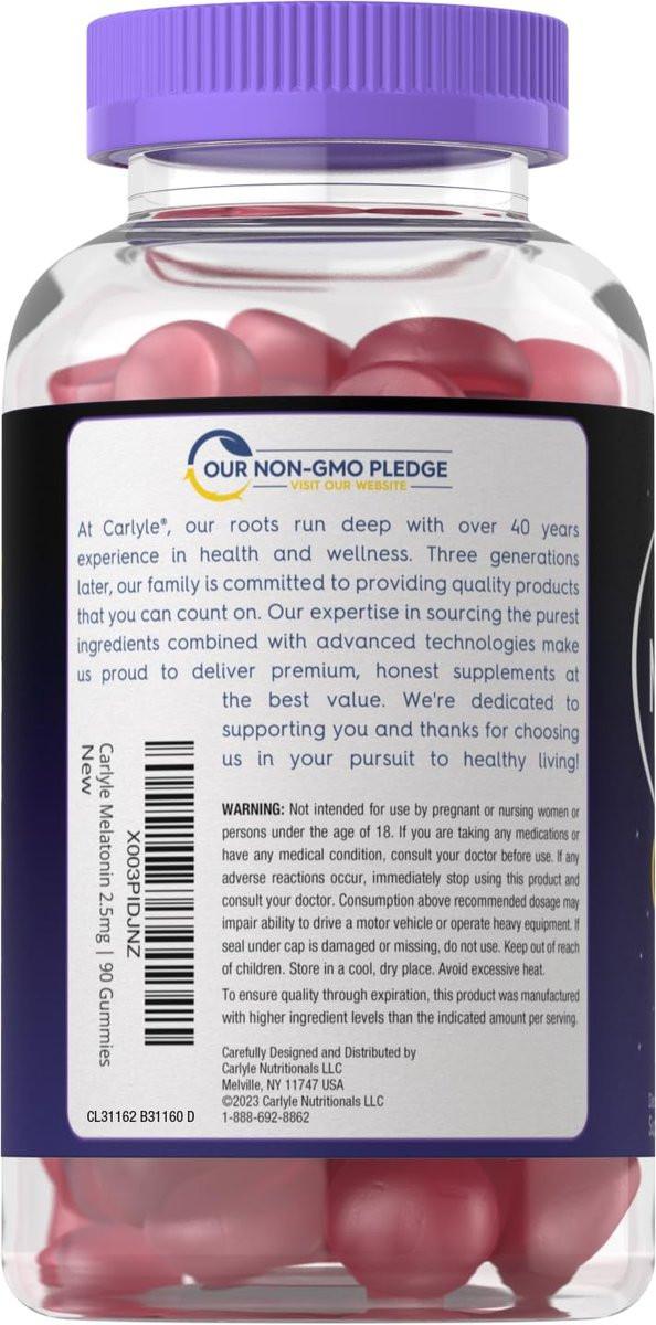 Carlyle Melatonin 2,5 mg Gummis | 90 Stück | Beerengeschmack | Vegan, Nicht-GVO, Glutenfrei
