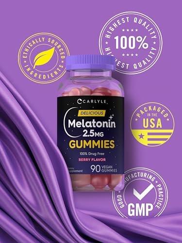 Carlyle Melatonin 2,5 mg Gummis | 90 Stück | Beerengeschmack | Vegan, Nicht-GVO, Glutenfrei